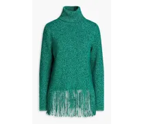 Fringed ribbed cashmere and merino wool-blend turtleneck sweater - Green