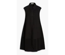 Crepe-paneled cotton-poplin midi shirt dress - Black