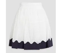 Crepe de chine-trimmed cotton-blend lace mini skirt - White