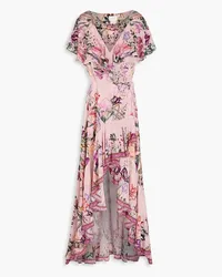 Camilla Ruffled bead-embellished floral-print silk crepe de chine maxi wrap dress - Pink Pink