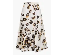 Ruffled leopard-print cotton and silk-blend midi skirt - Animal print