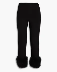 Magda Butrym Cropped feather-embellished stretch-knit leggings - Black Black