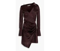 Eliana wrap-effect floral-print silk satin-crepe mini shirt dress - Burgundy