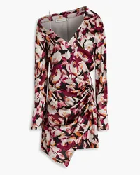 NICHOLAS Eliana wrap-effect floral-print silk satin-crepe mini shirt dress - Burgundy Burgundy