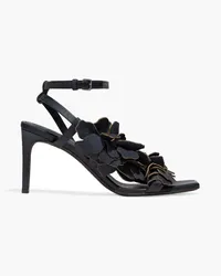 Brunello Cucinelli Floral-appliquéd leather sandals - Black Black