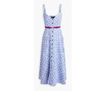 Fara embellished checked stretch-cotton sateen midi dress - Blue
