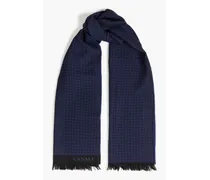 Fringed wool-jacquard scarf - Blue
