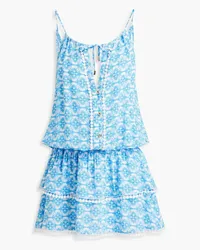 Melissa Odabash Rosa picot-trimmed printed voile mini dress - Blue Blue