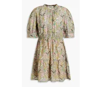 Tie-front gathered floral-print shirt dress - Green