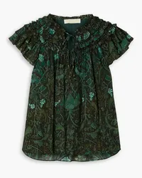 Ulla Johnson Signe ruffled printed metallic cotton-blend voile top - Green Green