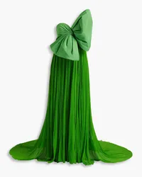 Oscar de la Renta Strapless bow-detailed padded moire and silk-crepon gown - Green Green