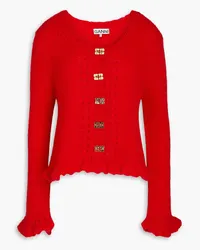 Ganni Ruffled mohair-blend cardigan - Red Red