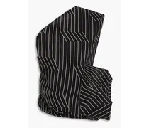One-shoulder striped silk-voile top - Black