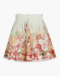 Zimmermann Floral-print linen and silk-blend organza mini skirt - Green Green