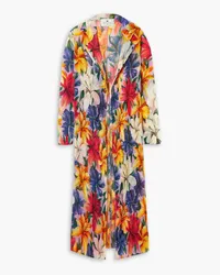 Etro Floral-print plissé-gauze coat - Blue Blue