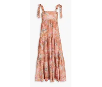 Tiered floral-print cotton midi dress - Pink