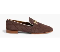 Double T leather-trimmed quilted suede loafers - Brown