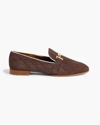 TOD'S Double T leather-trimmed quilted suede loafers - Brown Brown