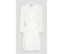 Lace-paneled fil coupé gauze mini dress - White