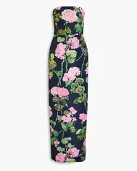 Oscar de la Renta Strapless floral-print faille gown - Blue Blue