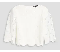 Cropped cotton crocheted lace top - White