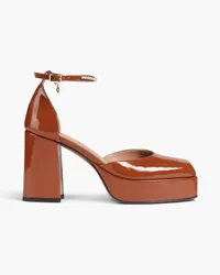 Maje Crystal-embellished patent-leather platform pumps - Brown Brown