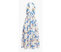 Calliope pintucked floral-print linen halterneck maxi dress - Blue