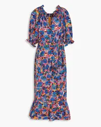 Saloni Olivia printed silk crepe de chine midi dress - Blue Blue