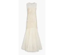 Crystal-embellished tulle and organza gown - White