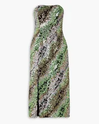 HALPERN Strapless sequined tulle midi dress - Green Green