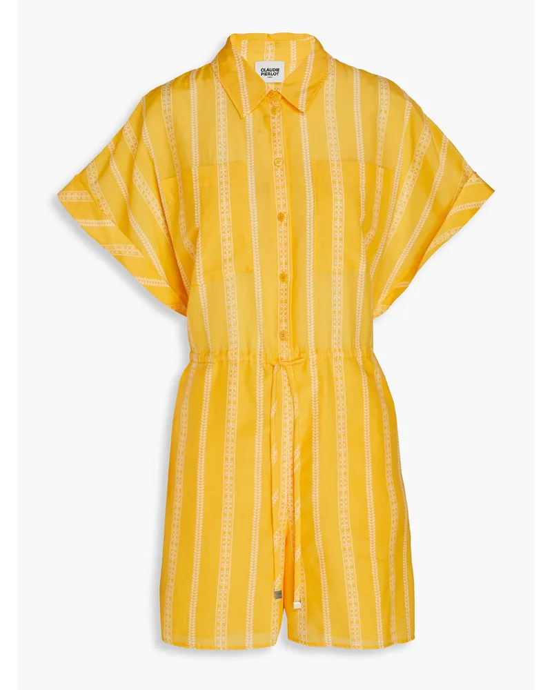 Claudie Pierlot Printed cotton and silk-blend voile playsuit - Yellow Yellow