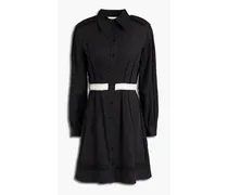 Grosgrain-trimmed pleated twill mini shirt dress - Black
