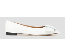 Buckled patent-leather point-toe flats - White