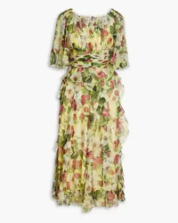 Dolce & Gabbana Ruffled floral-print silk-chiffon midi dress - Yellow Yellow