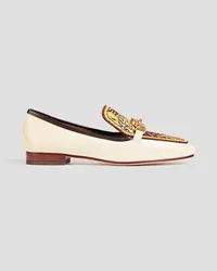 Tory Burch Jessa embellished jacquard and leather loafers - White White