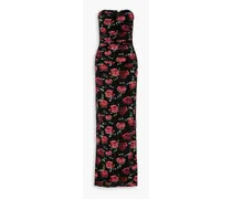 Ruched floral-print stretch-jersey bustier gown - Black