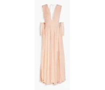 Cutout Plissé silk-georgette gown - Pink