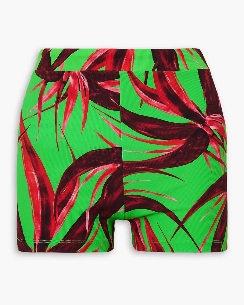 Louisa Ballou Floral-print ribbed stretch-jersey shorts - Green Green