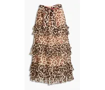 Tiered leopard-print silk-crepon midi skirt - Animal print