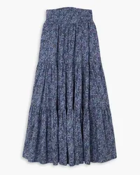 Anna Mason Tati tiered floral-print cotton-poplin maxi skirt - Blue Blue