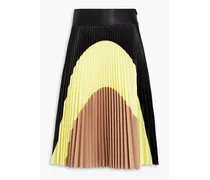 Carmen pleated crepe and faux leather midi skirt - Black