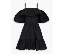 Lila cold-shoulder gathered cotton-poplin mini dress - Black