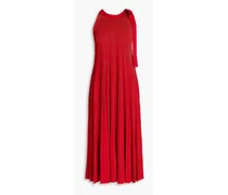 Metallic ribbed-knit midi dress - Red