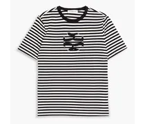 Embellished striped cotton-jersey T-shirt - Black