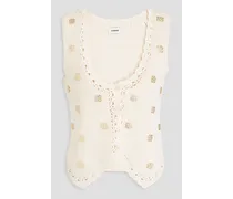 Embellished crochet-knit vest - White