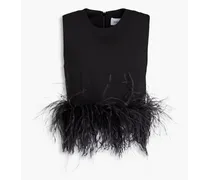 Cropped feather-embellished crepe top - Black