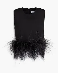 16ARLINGTON Cropped feather-embellished crepe top - Black Black