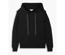 Satin-trimmed ruffled cotton-jersey hoodie - Black