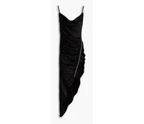 Emilia asymmetric embellished silk-satin mini dress - Black