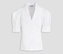 Ruffled cotton-poplin wrap blouse - White